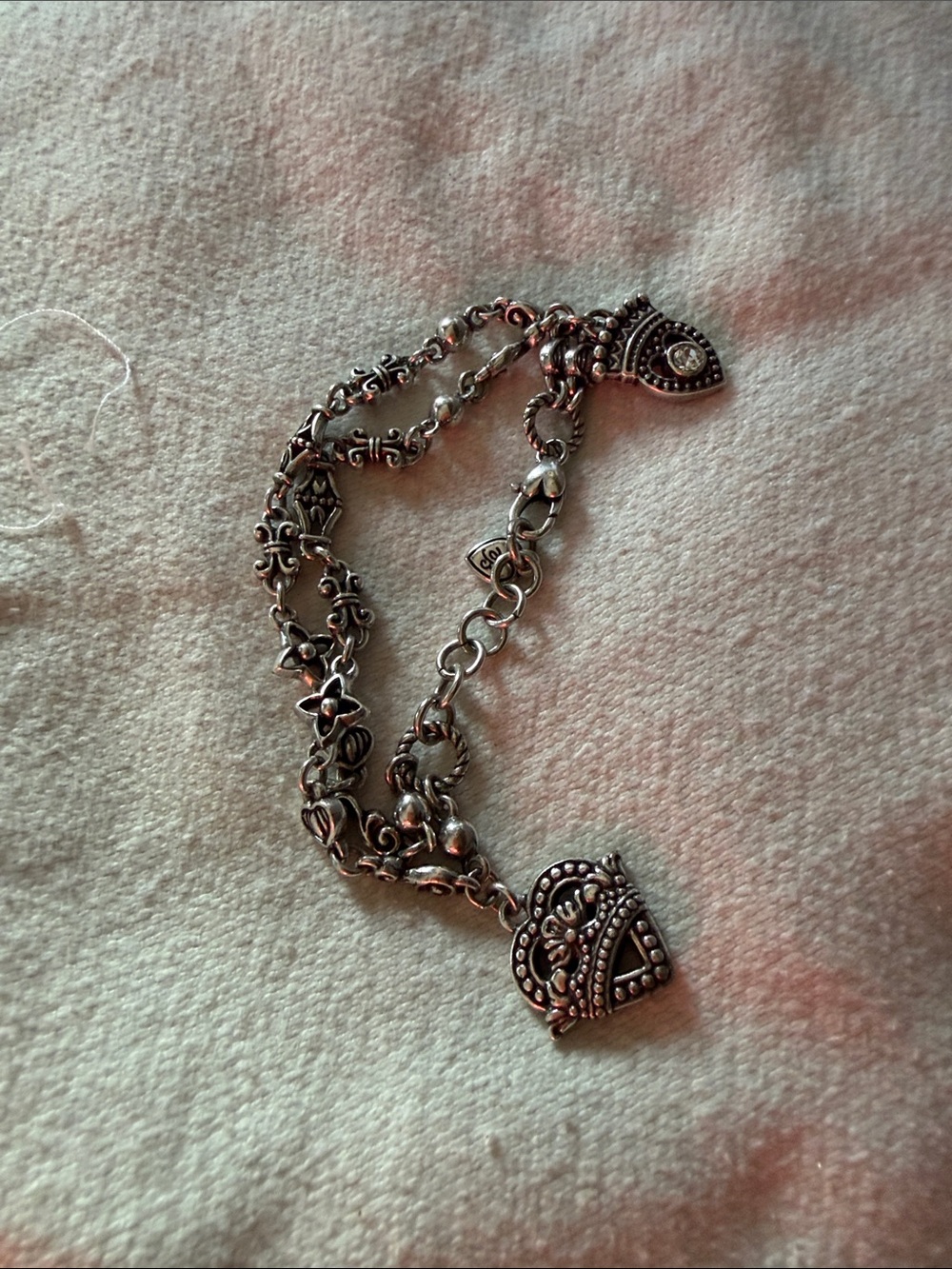 Brighton Silver Heart Charm Double-Chain Bracelet